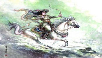 木兰十来岁时,她父亲就常带木兰到村外小河边练武,骑马,射箭,舞刀,使