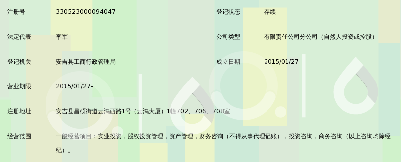 上海至善股权投资基金有限公司浙江分公司安吉